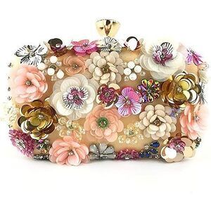 Women Clutches Flower Evening Handbag Chain Strap Shoulder Bag Gold